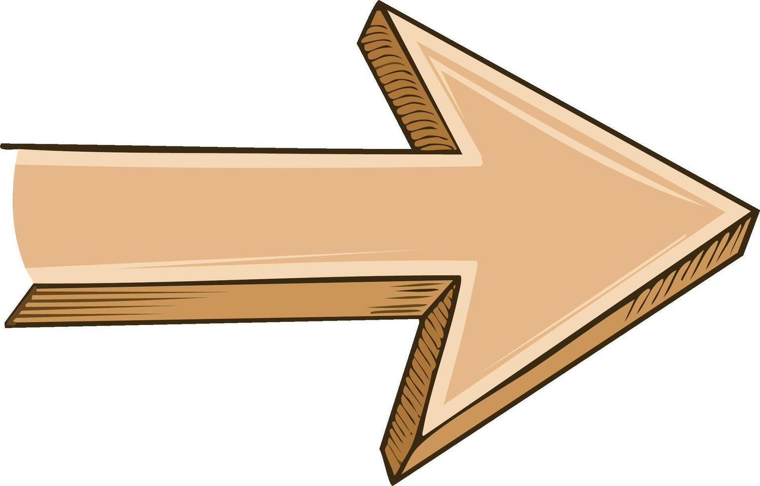 Vintage style three-dimensional arrow pointing right. Hand drawn doodle sketch for direction and guidance vector