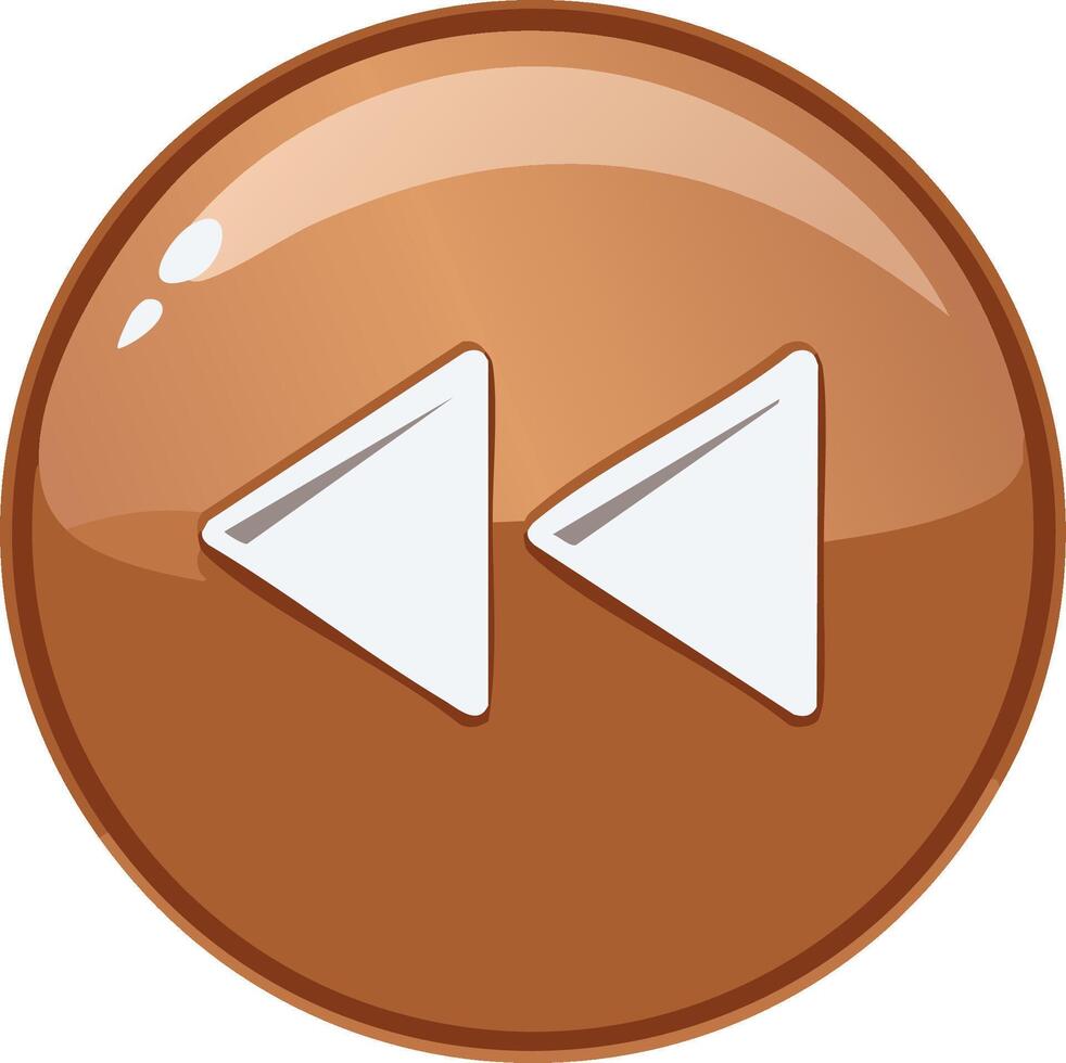 Brown Circular Rewind Button with Two White Triangles vector