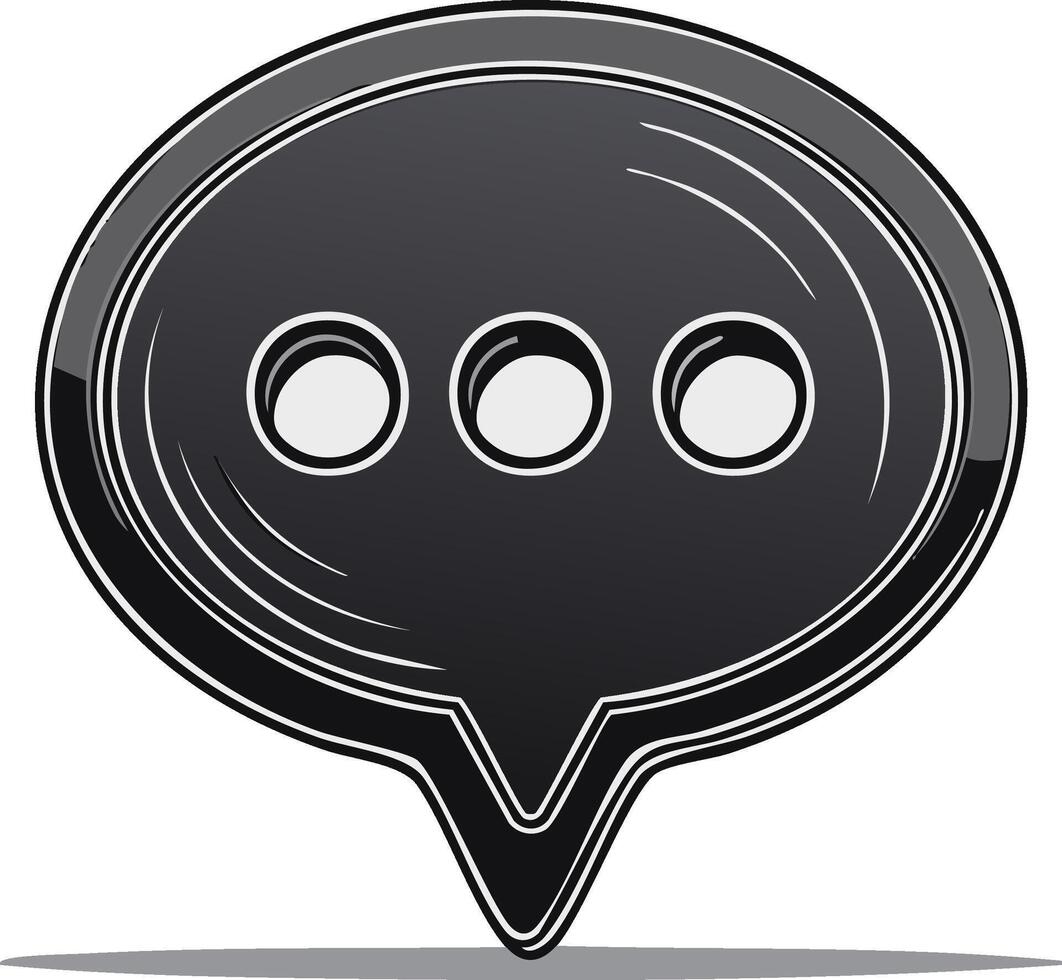 Dark chat bubble icon with three dots representing ongoing conversation or thought process vector