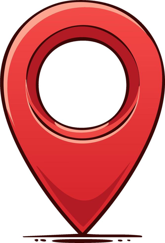 Red location marker pin icon with a circular center and shadow illustration vector