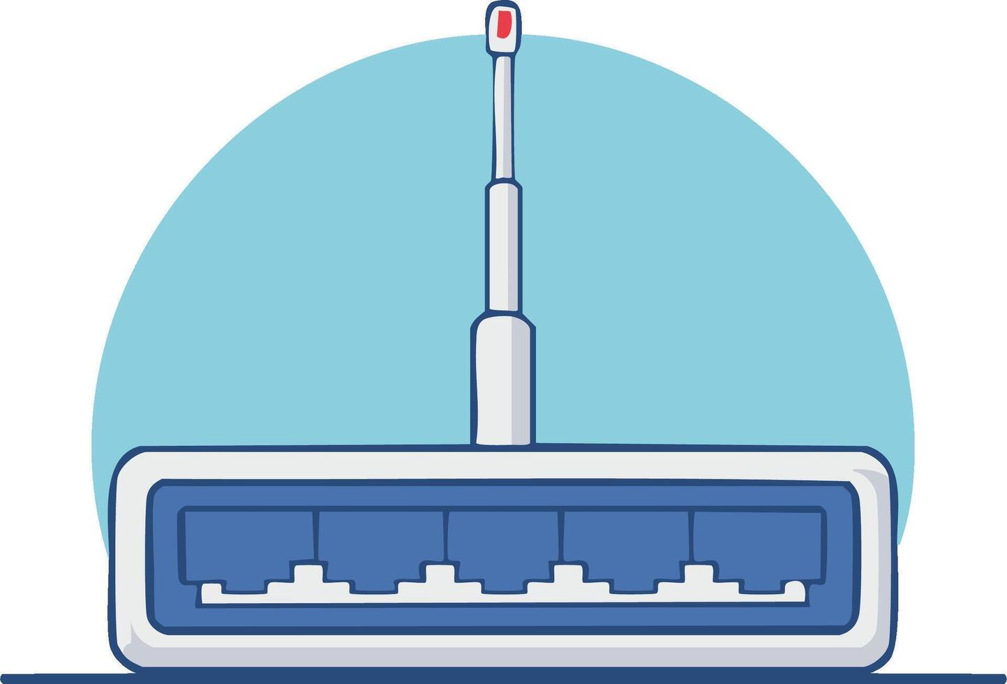 Wireless Router With Multiple Ethernet Ports and Antenna Connected to Network vector