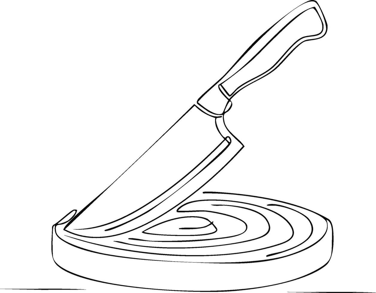 minimalista cuchillo corte mediante un circular objeto, línea dibujo estilo vector