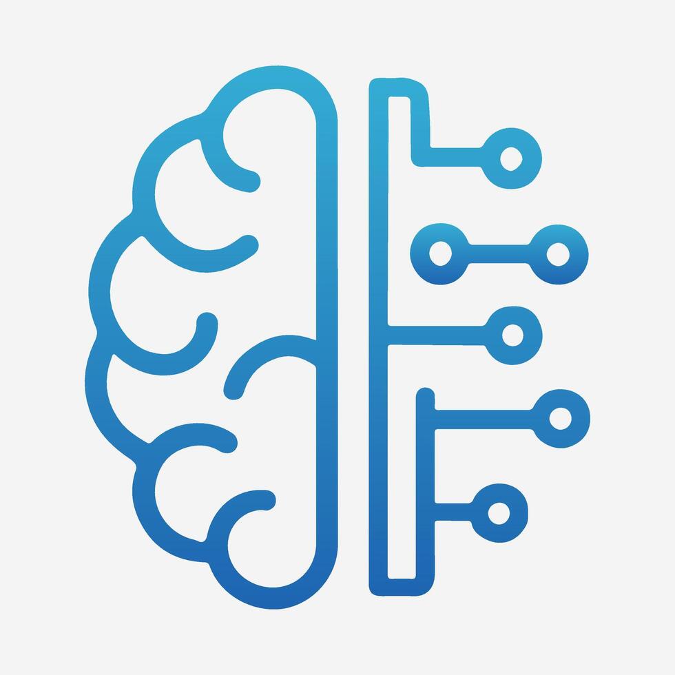 Gradient Blue Icon of a Human Brain Intersecting with Digital Circuitry Representing AI and Technology vector