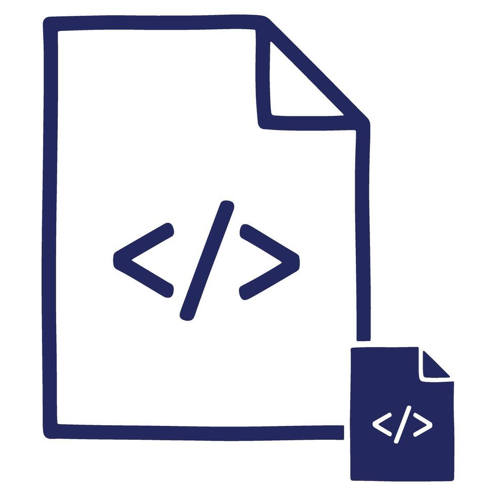 mano dibujado codificación archivo icono para sitio web diseño y desarrollo con guión en documento para software creación y solicitud programación vector