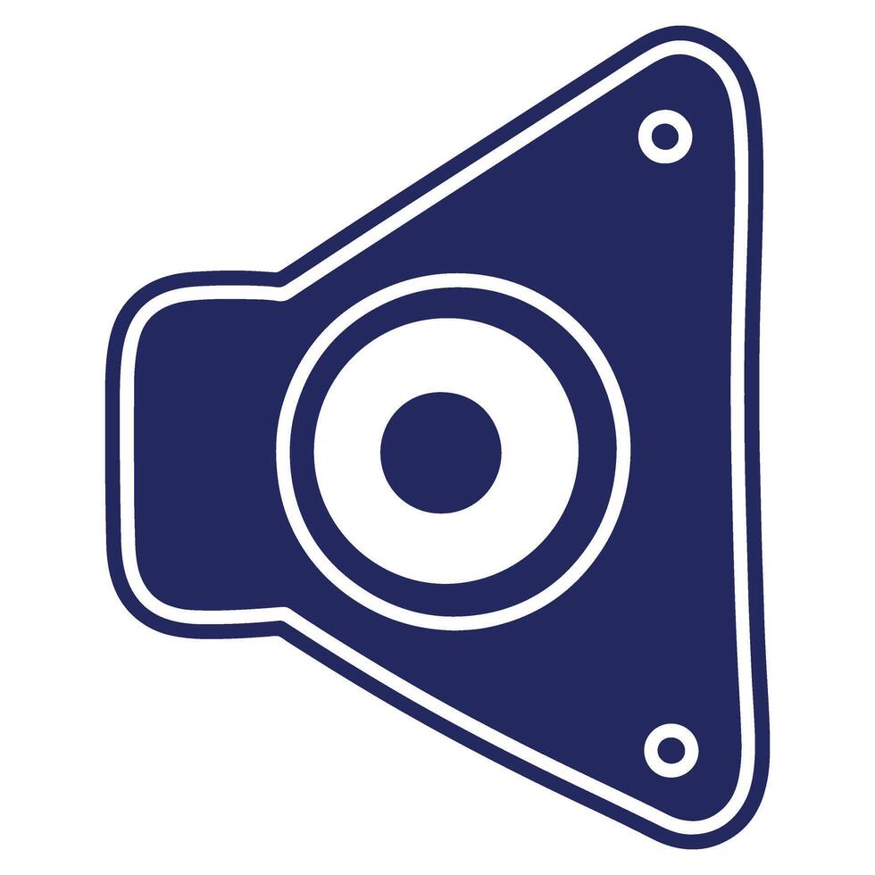 Blue speaker icon with white outline representing audio playback sound output system for multimedia entertainment applications and music listening experience vector