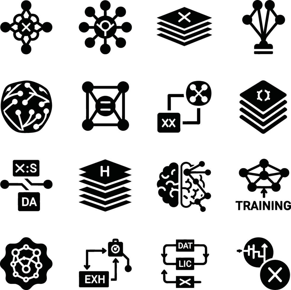 Collection of abstract icons representing data science and ai concepts vector