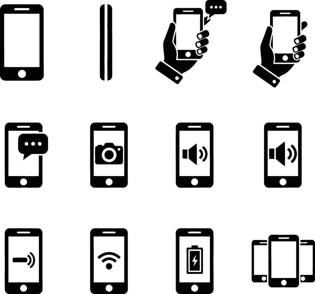 Collection of smartphone icons representing various functions and features vector