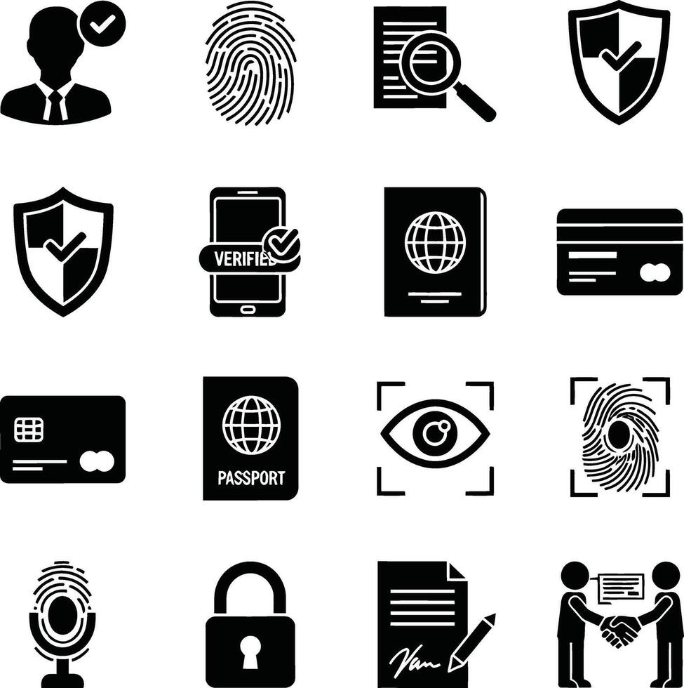 Collection of icons representing security and identity verification concepts vector