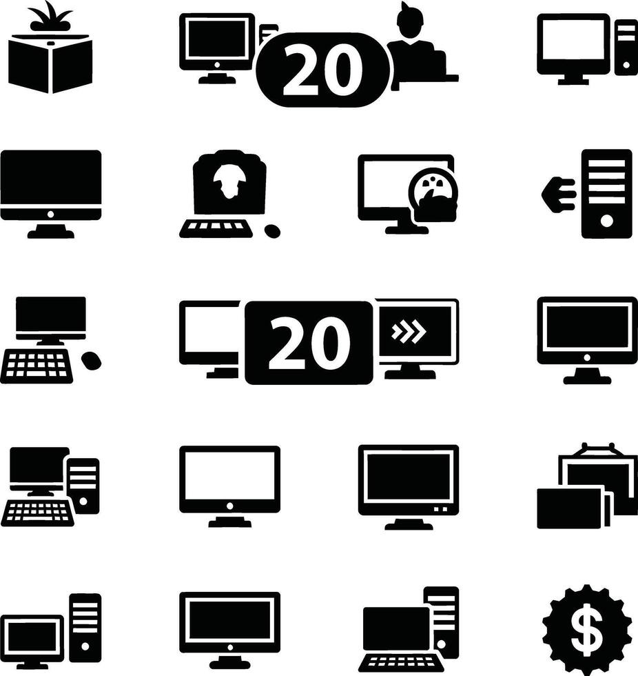 Collection of computer icons and technology symbols vector
