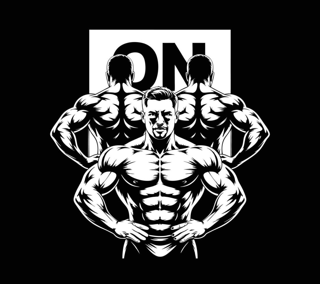 Muscular bodybuilder with strong physique and determined expression on. isolated on white background vector