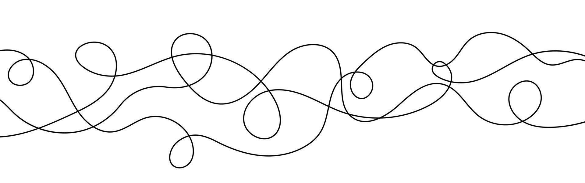 Hand drawn wavy pattern, irregular squiggly black line ornament forming abstract wave vector