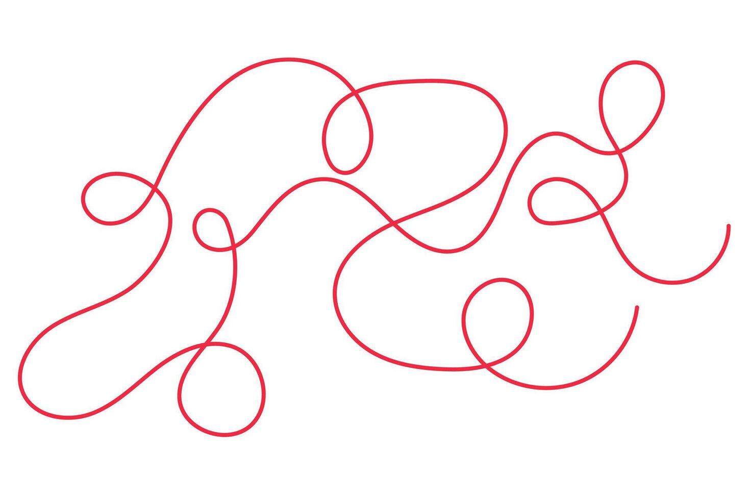 Wavy squiggle swirl red line, chaotic simple illustration, abstract linework vector