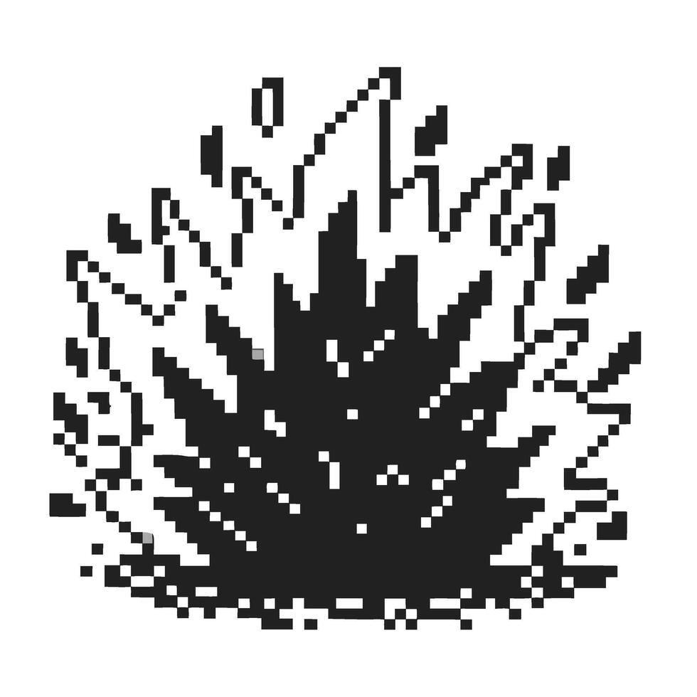 Pixel explosion black and white retro digital blast, abstract burst, vintage game effect pixelated art vector