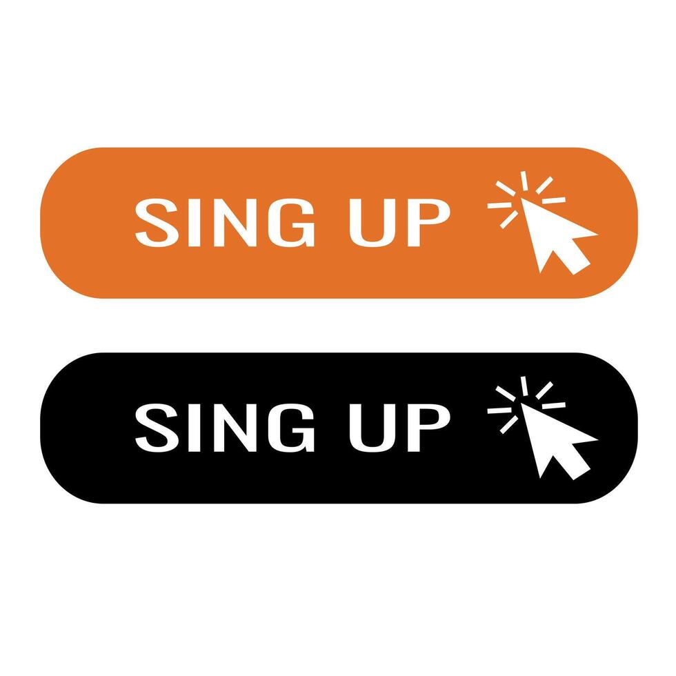 Sing up call to action buttons in orange and black with pointer vector