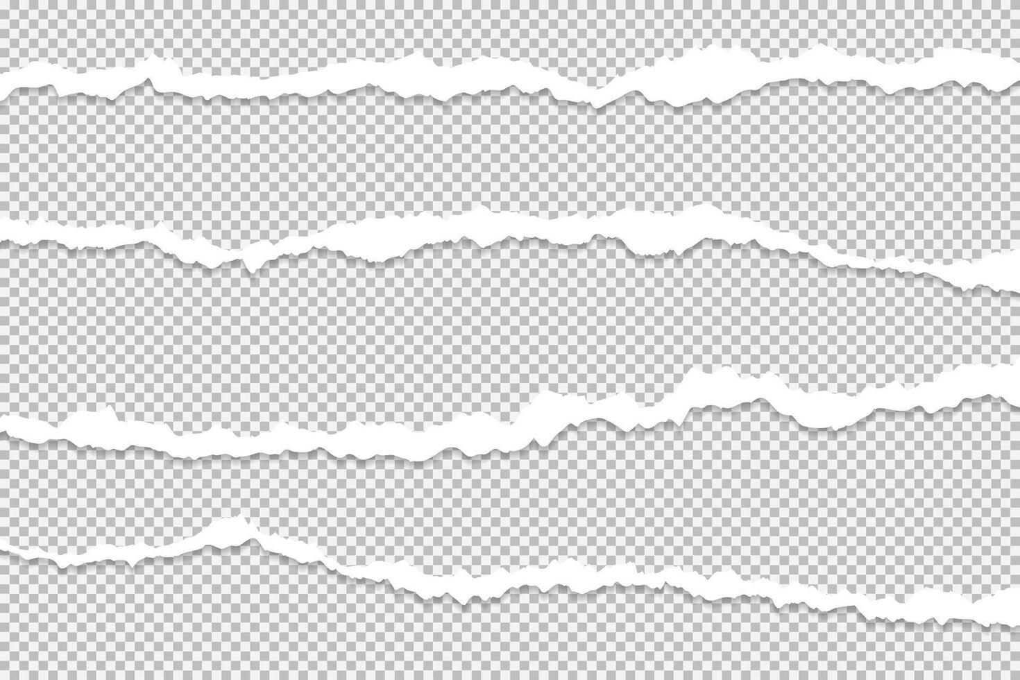 Four lengthy lengths of shredded paper serve as a clear backdrop for the isolated ripped paper edges. vector