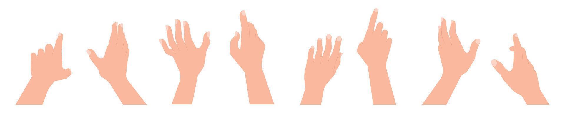 Hands pose gesture VR using virtual touch screen motion apps interface set illustration vector