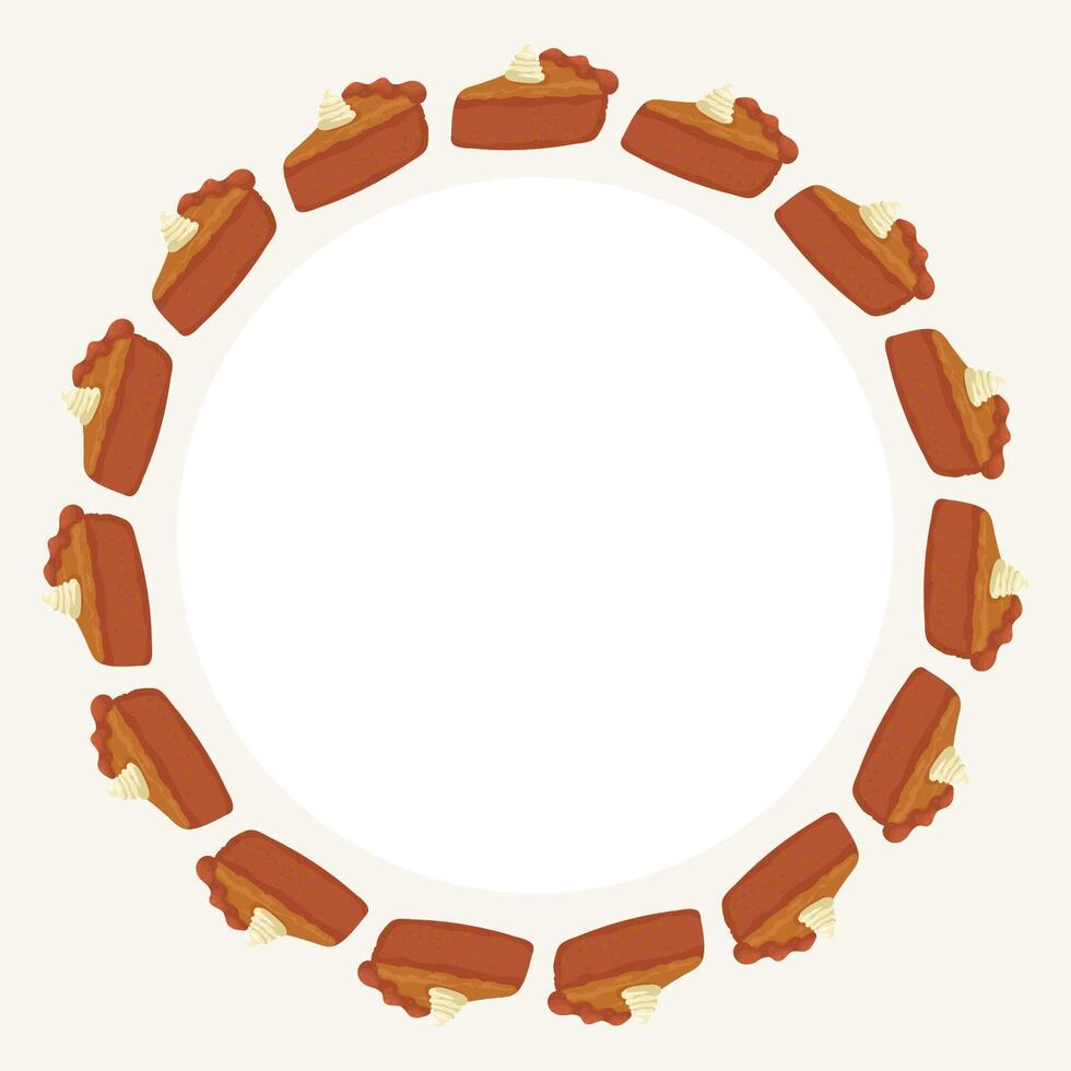 A wreath of pumpkin pies with whipped cream on top. The pies are arranged in a circle and are all the same size. vector