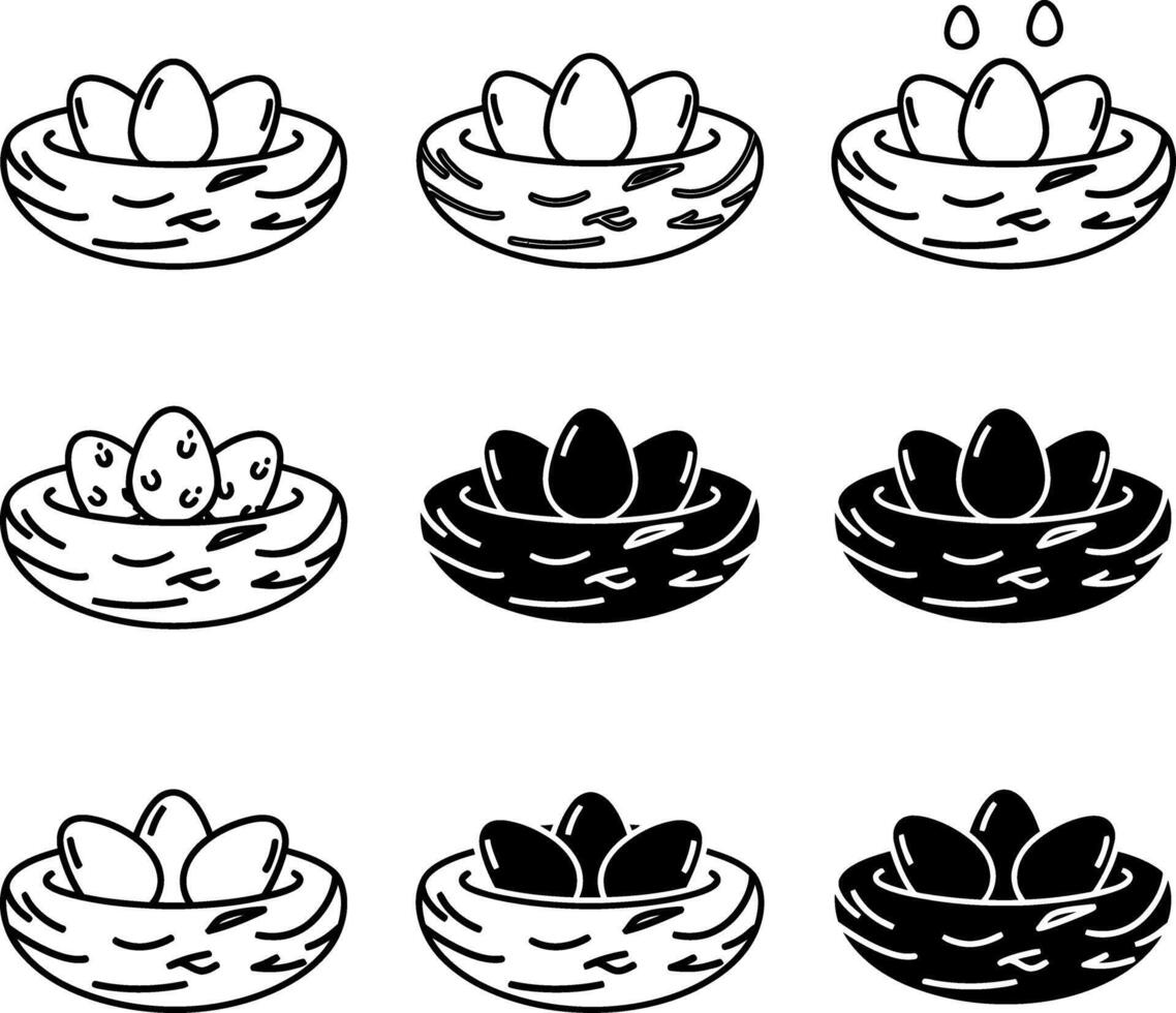 A Collection of Simple Bird Nests with Eggs vector