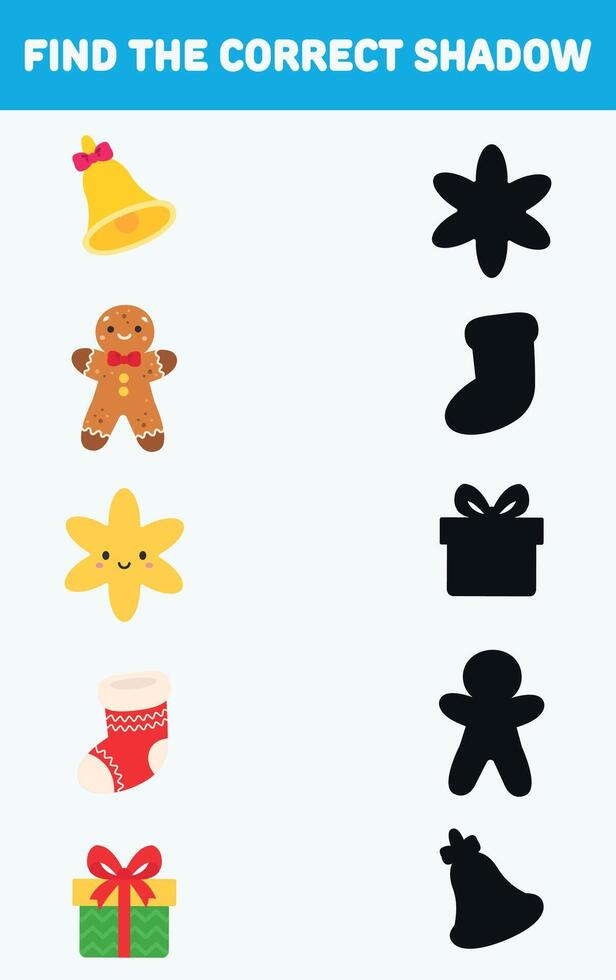Find the correct shadow. Christmas elements. Isolated background. vector