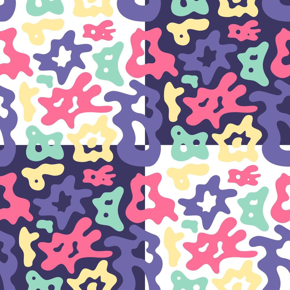 Colorful abstract organic seamless pattern. Groovy retro background with fluid blob shapes vector