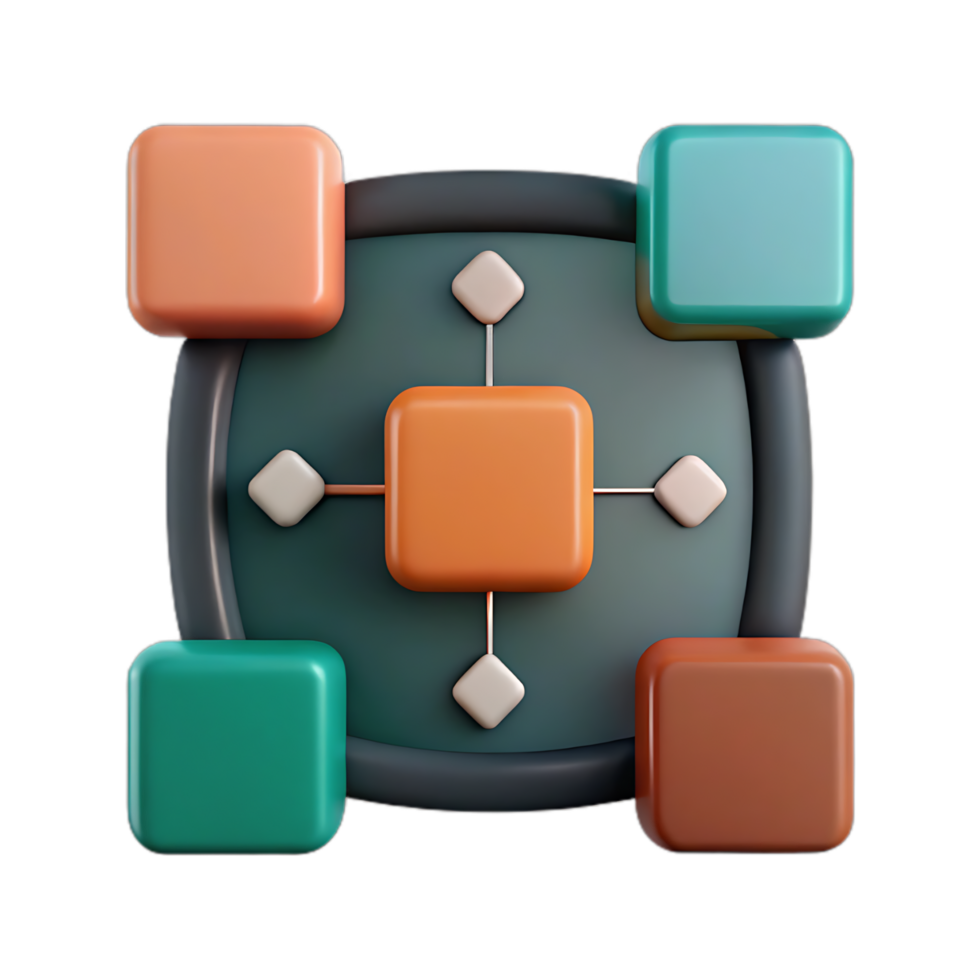 Abstract network diagram with square nodes isolated on transparent background png