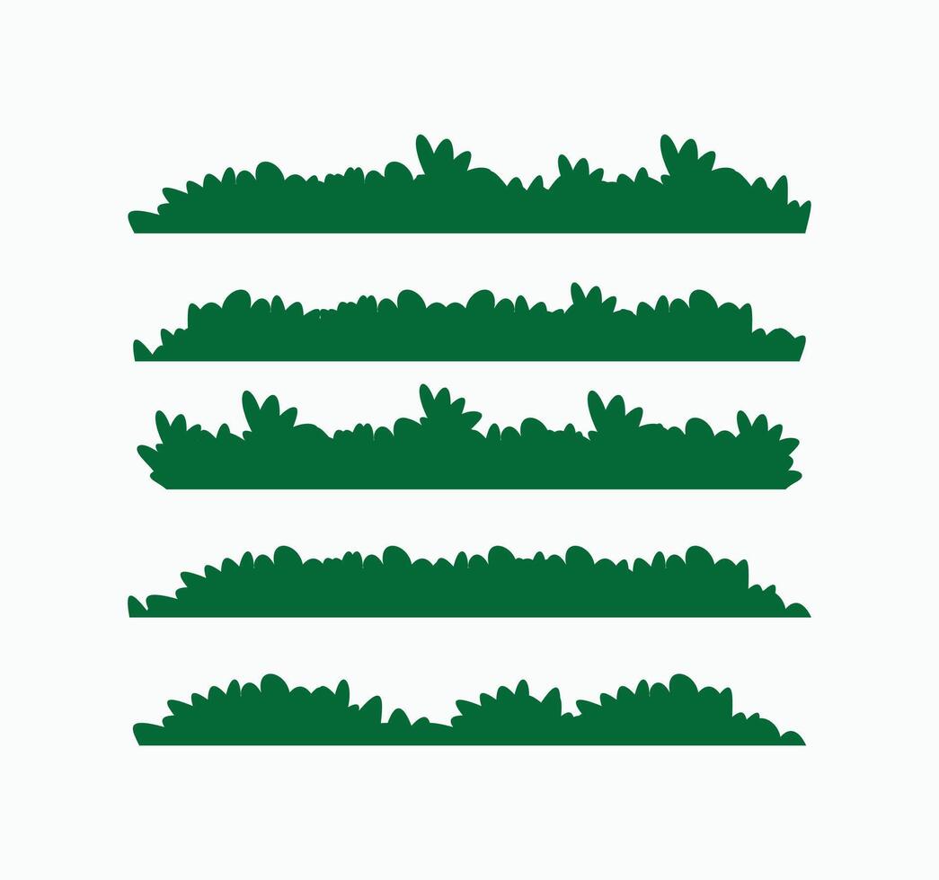 Dark green bush silhouette set in various shapes. Essential game assets for simple backgrounds, landscape borders, and nature design projects vector
