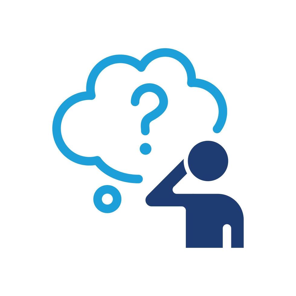 thinking businessman and his question mark on buble chat colored icon design good for web or mobile app vector