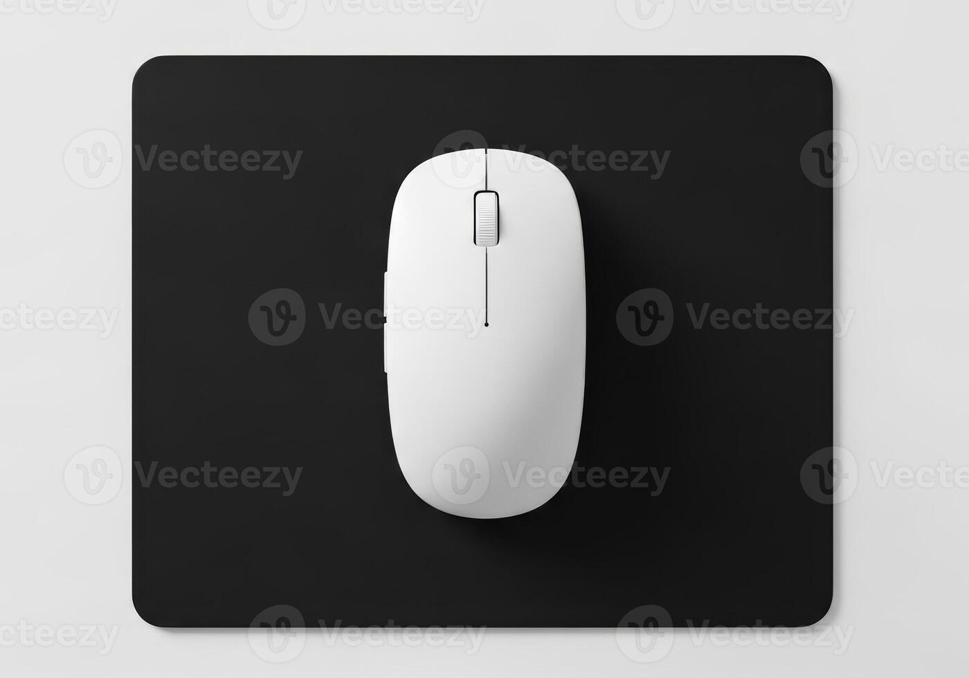 Simple White Computer Mouse on Black Mousepad Minimalist Workplace photo