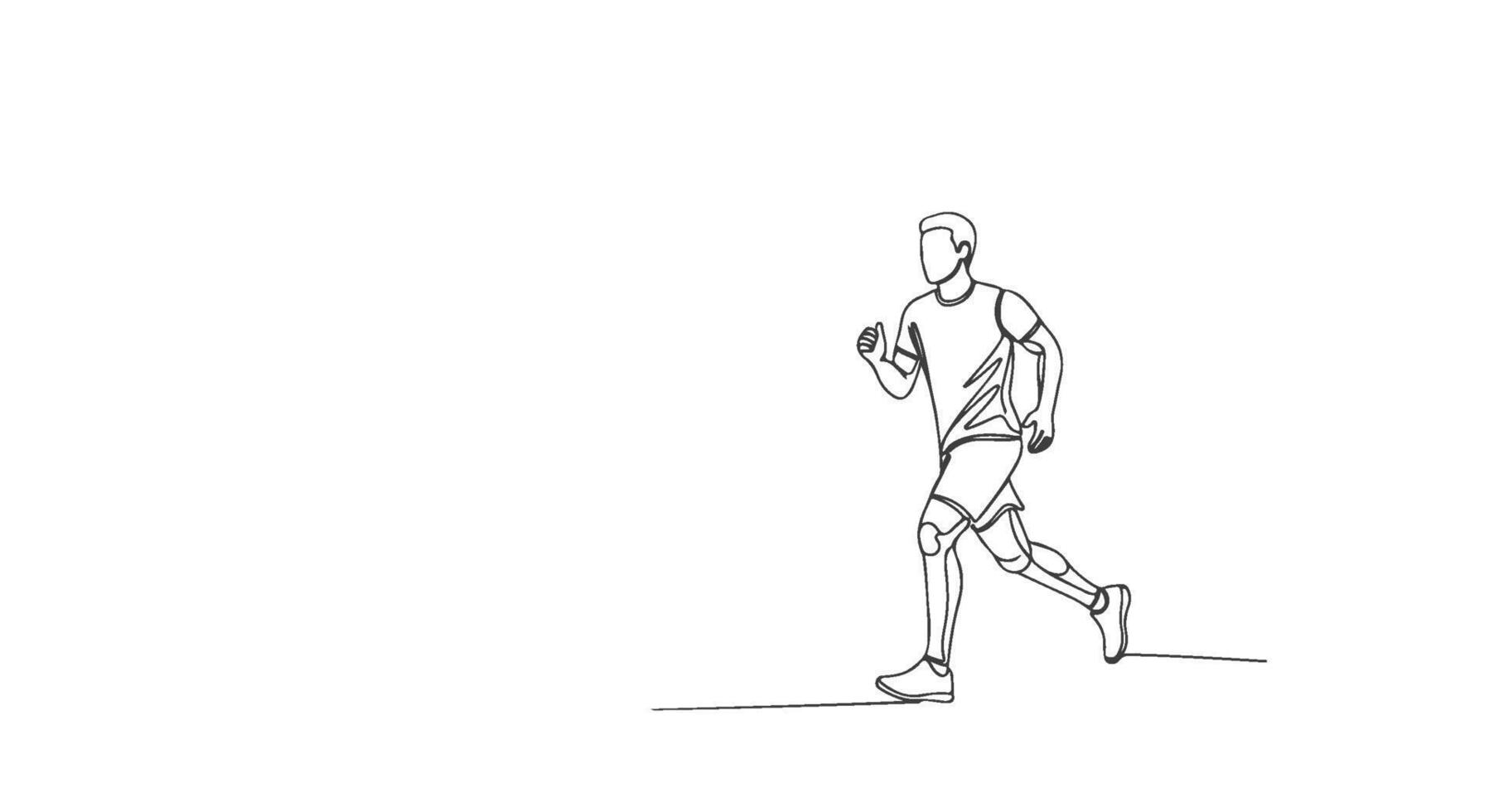 A single continuous line drawing of a man in motion, captured in a dynamic pose, representing athleticism and movement, presented on a white background vector