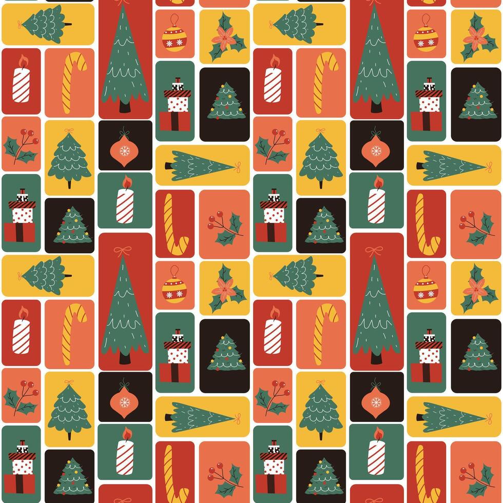 Retro Block Christmas Icon Pattern vector