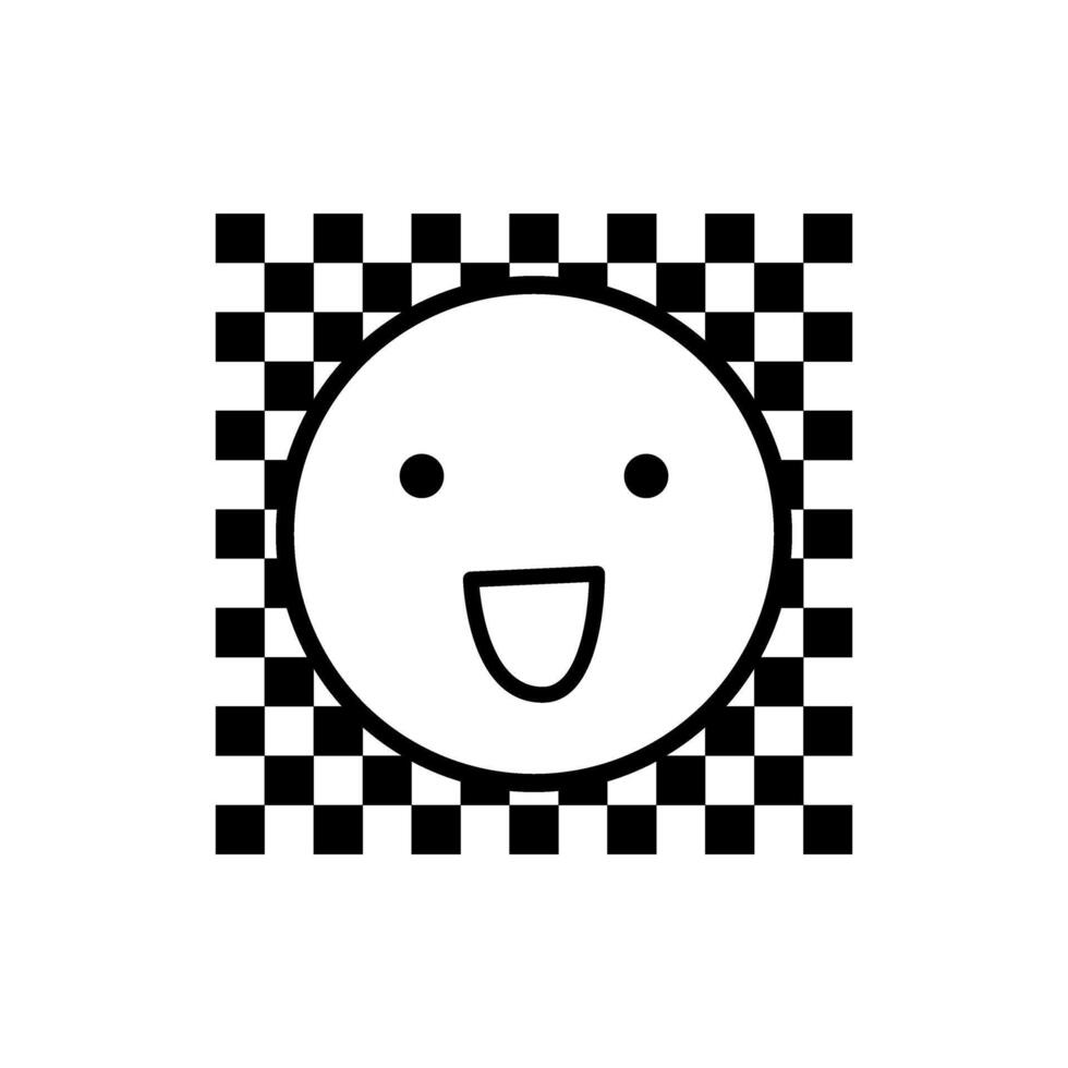 Happy face smiles against a checkered pattern, radiating positivity and cheerfulness in a simple, playful style, perfect for adding a touch of fun to any project. vector