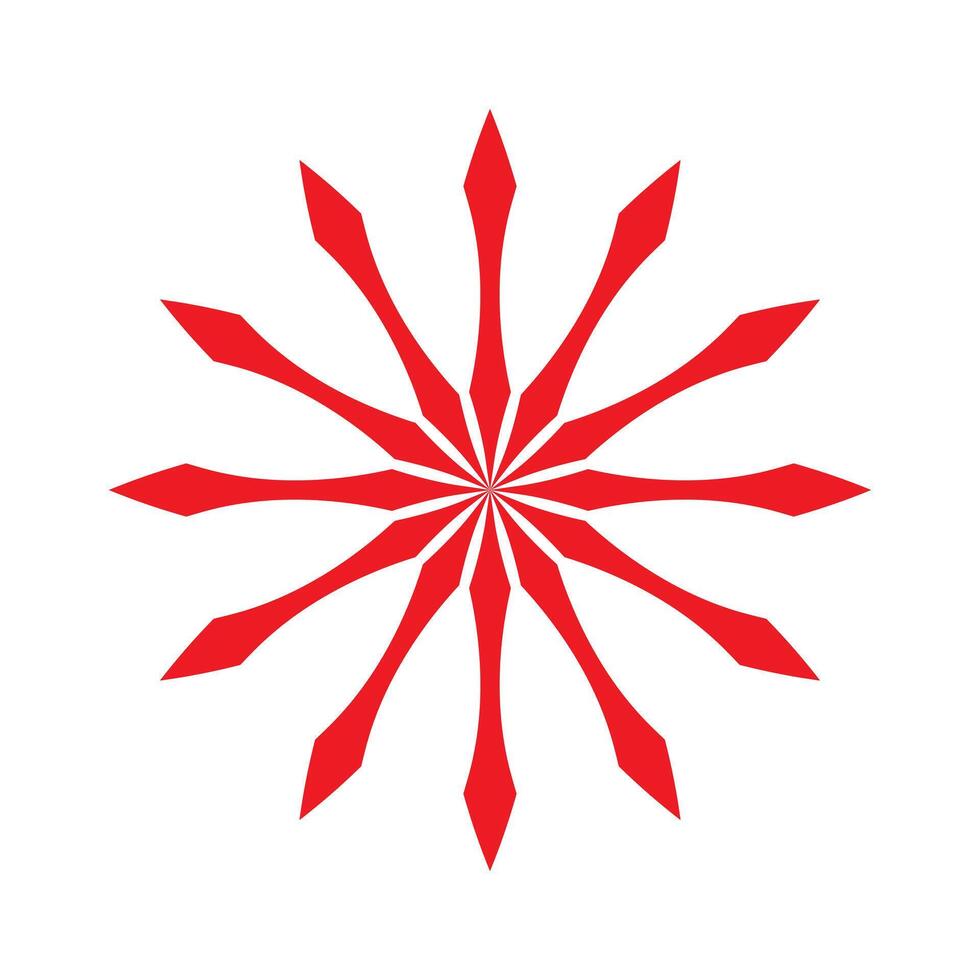 Red twelve-point geometric starburst radial design element icon vector