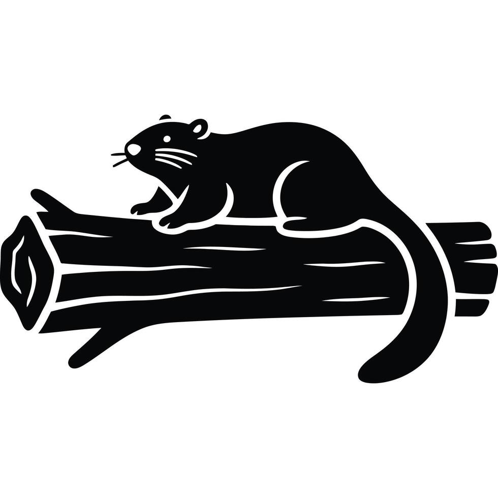 Silhouette of a Beaver Resting on a Log vector