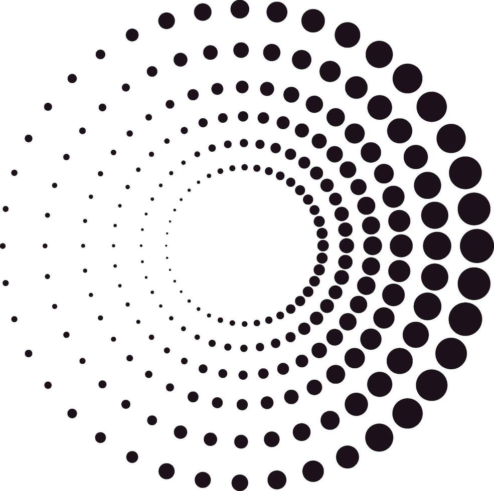 Abstract black dots forming a dynamic spiral pattern vector