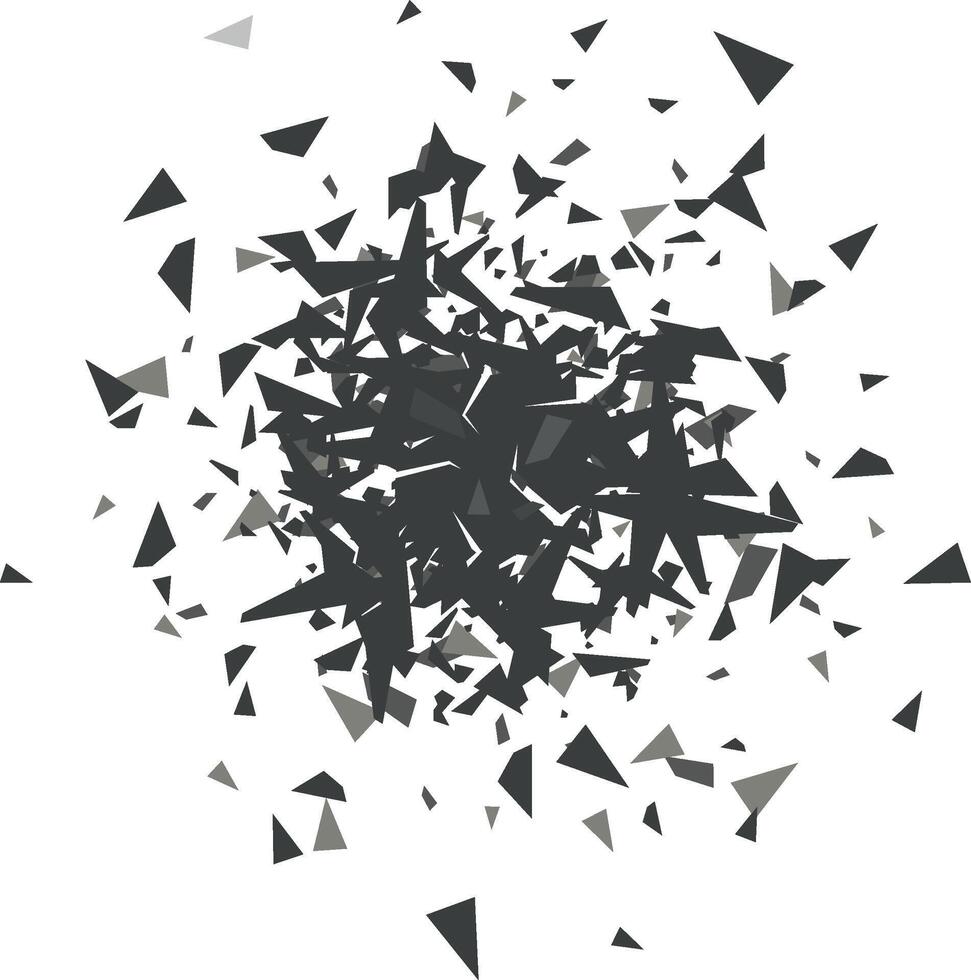Abstract exploding dark grey shattered fragments background vector