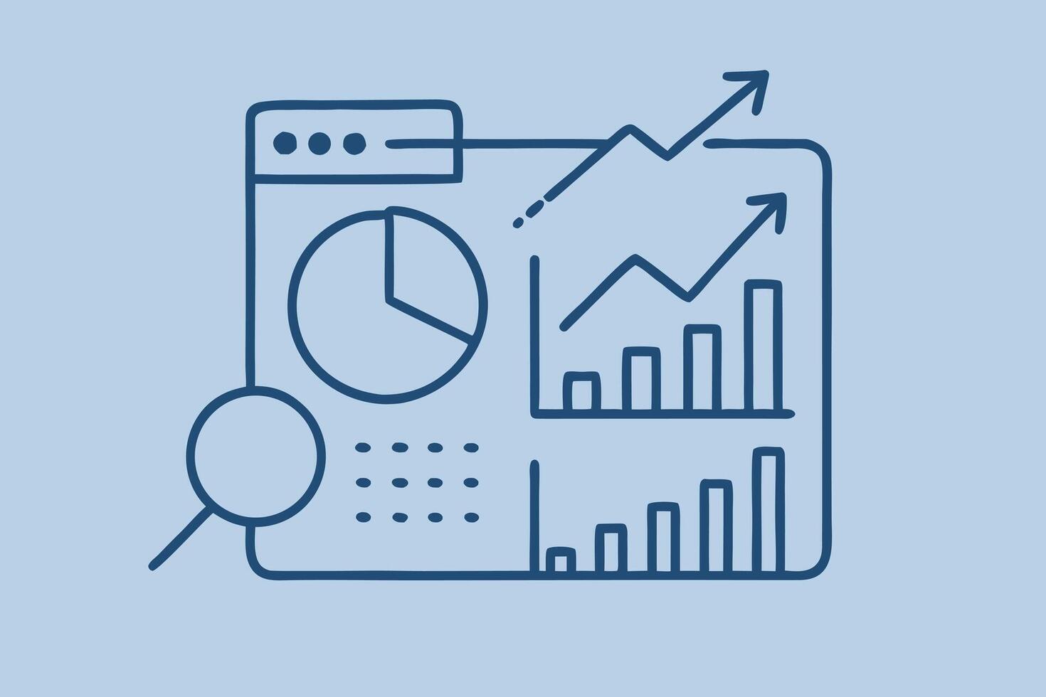 Web Analytics Dashboard with Data Charts and Search Magnifier photo vector