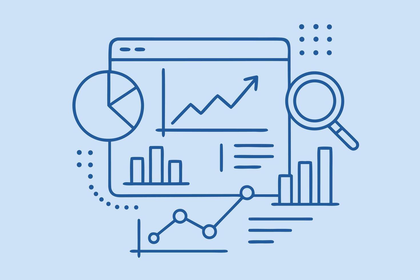 Web Analytics Dashboard with Data Charts and Search Magnifier art vector