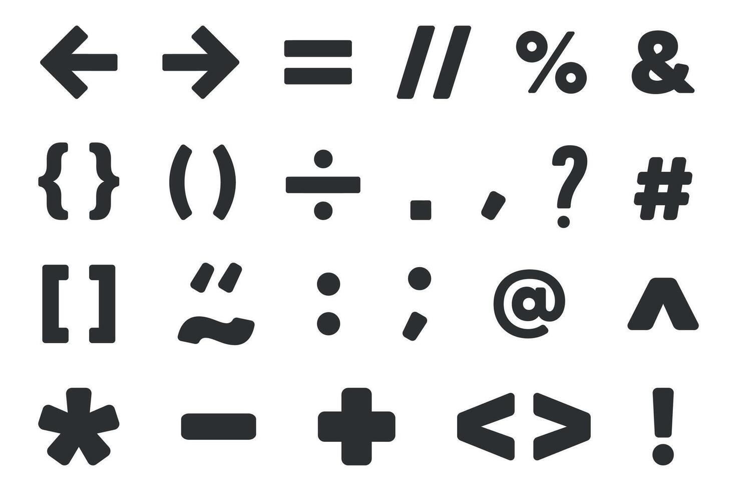 Simple set of typography symbols at design with clean composition under white background and all kinds of mark at minimal style vector