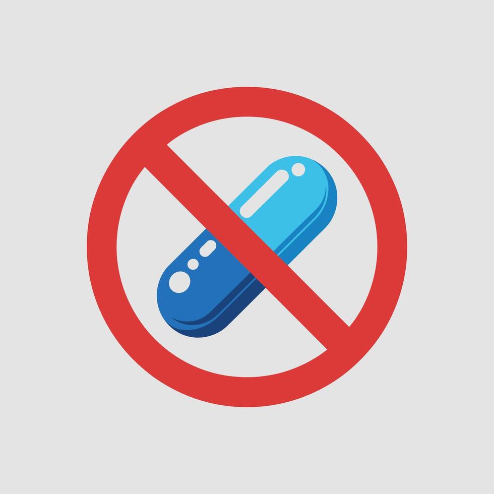 Prohibition Sign Against Capsule Pill Use Symbolizing Restrictions on Medication and Drug Consumption Isolated on Grey Background vector