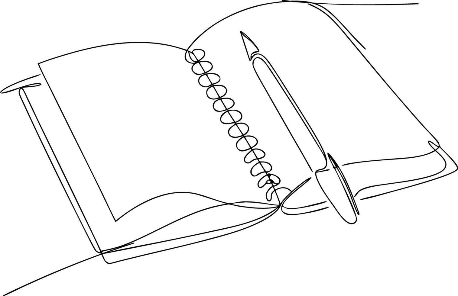Open notebook with pen continuous line drawing vector