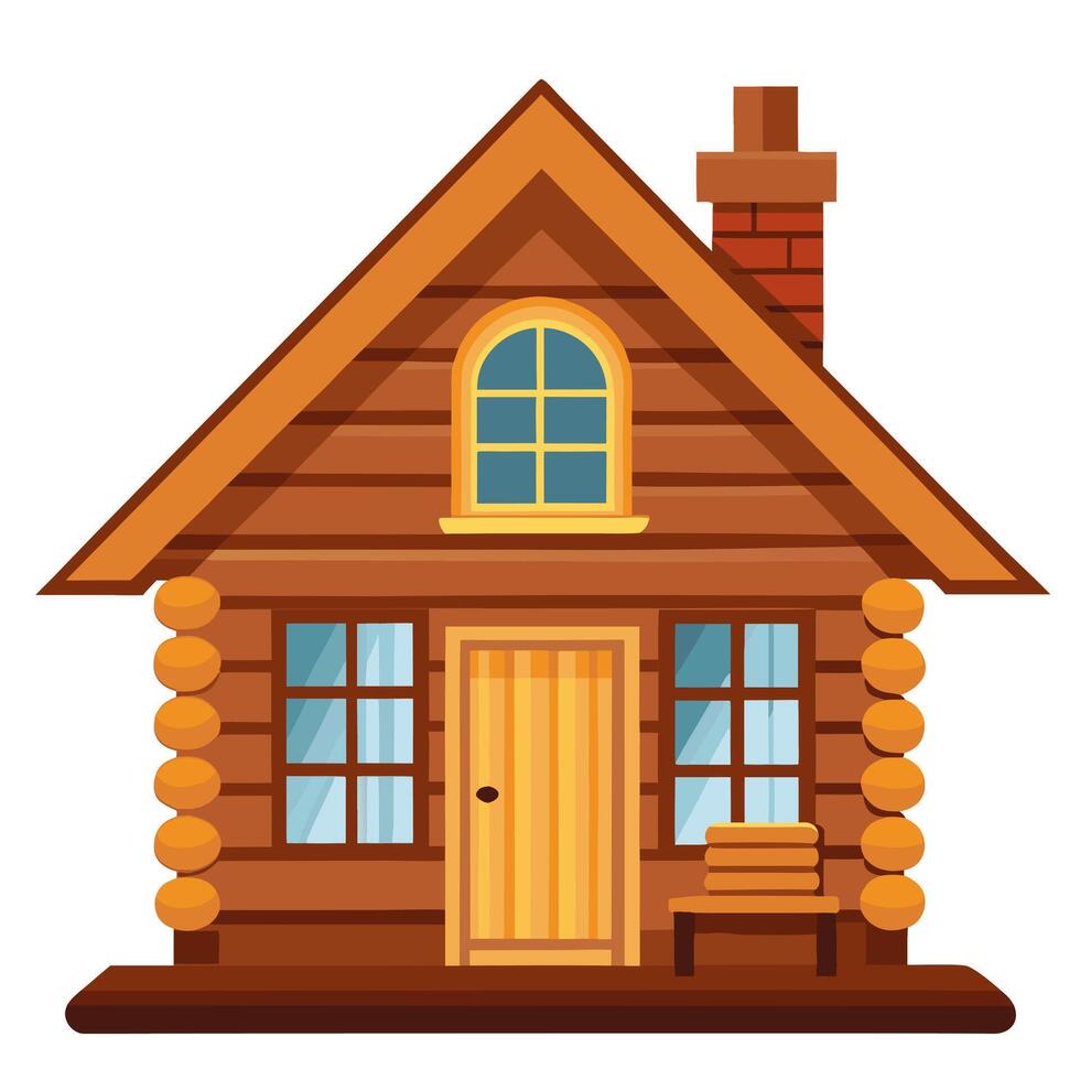 Log house with door and windows. Isolated illustration on white background vector
