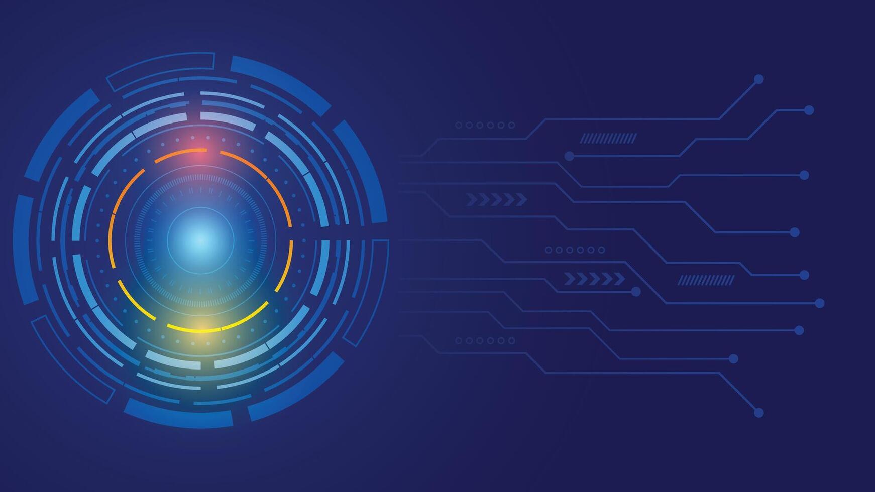 Futuristic technology background with glowing blue circular interface and digital lines, perfect for innovation, AI, data, and modern technology concepts. vector