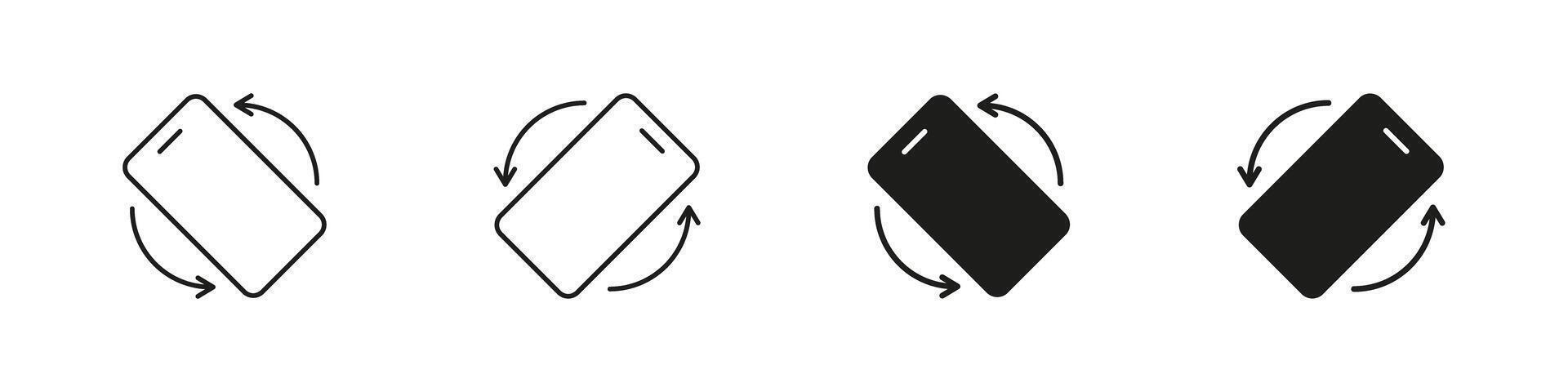 Smartphone Rotation Icon Set. Device Orientation Change And Screen Rotation Outline And Silhouette Symbol Collection. Mobile Interaction And User Interface. Isolated Illustration vector