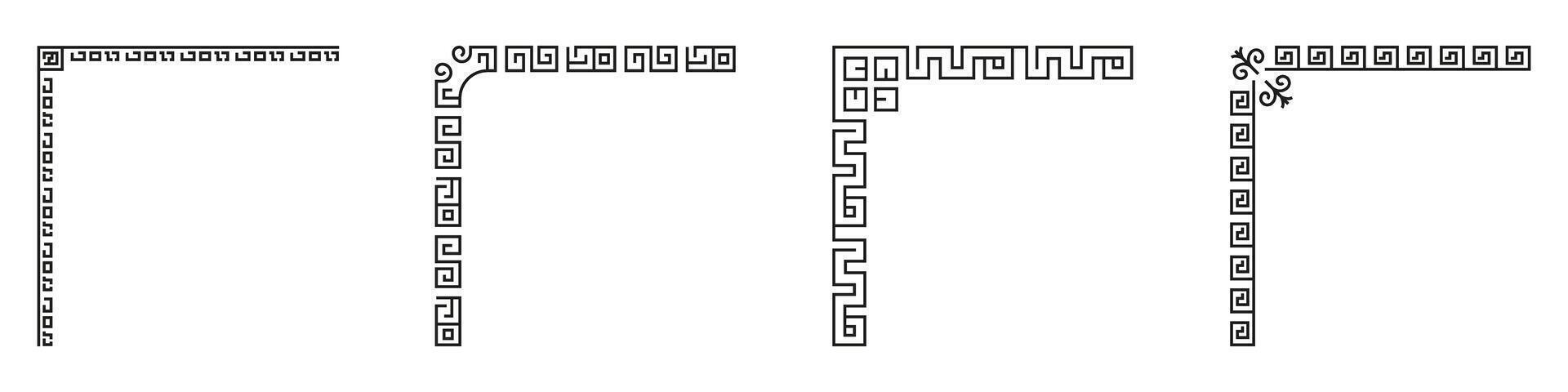 Decorative Corner Border Patterns Set. Ornamental Design Elements For Frames And Edges Outline Collection. Geometric And Floral Motifs. Editable Stroke. Isolated Illustration vector
