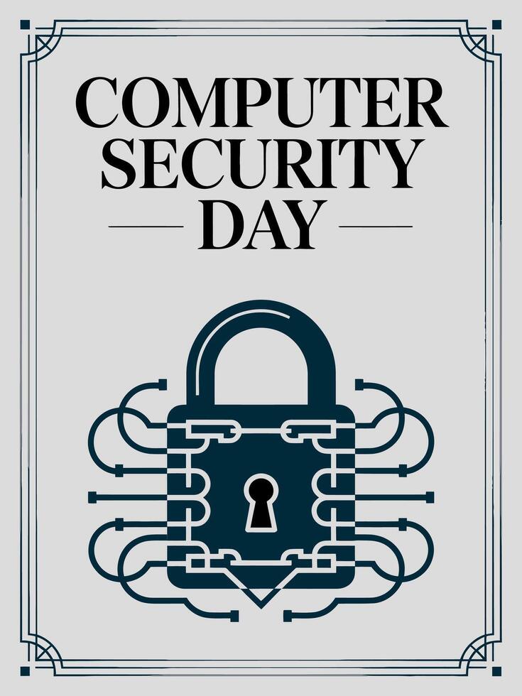 Computer Security Day Lock and Cyber Protection Design vector