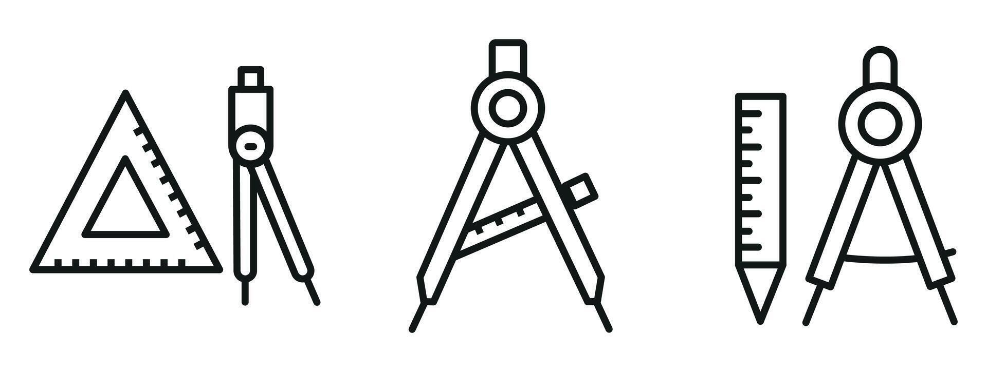 Ruler and Compass Icon Set Outline and Minimal Tools for Measurement, Geometry, and Education Design vector