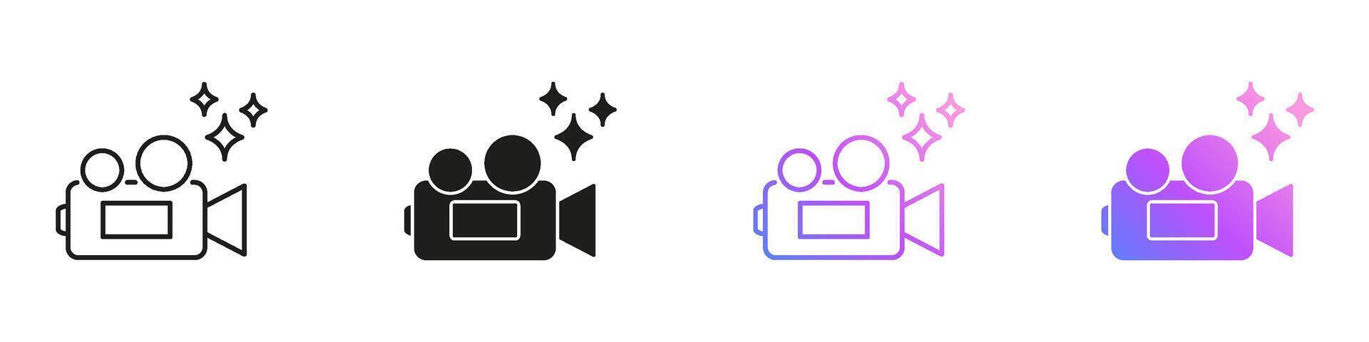 AI Camera Icons for Artificial Intelligence Recording, Multimedia and Smart Automation Line and Solid Icon Set. AI Filmmaking and Innovation Symbol Collection. Isolated Illustration vector