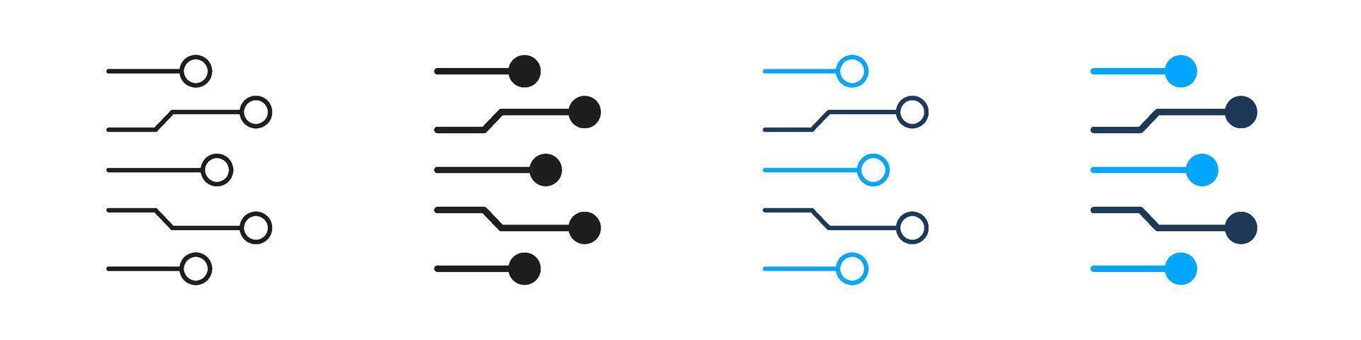 Electronic Circuit Digital Path Connection Line and Solid Icon Set. Technology Wires Signal Flow Microchip Hardware Symbol Collection. Isolated Illustration vector