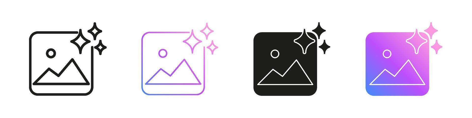 AI Image Icons With Sparkles Representing Picture and Photo Editing. Artificial Intelligence Visual Generation Symbol Collection. Isolated Illustration vector