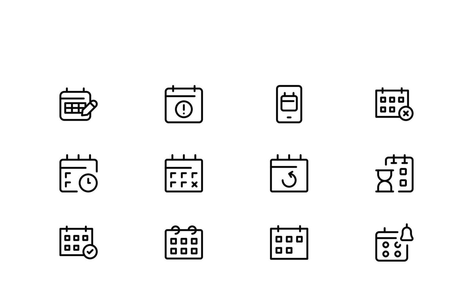 Minimal Calendar and Schedule Line Icons Featuring Time Planning, Organization, and Productivity Design Elements vector